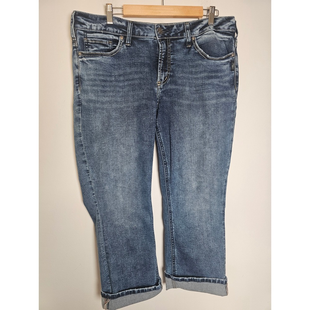 Silver Jeans Co Elyse Capri Women 14 Blue Medium Wash Stretch Cuffed Denim